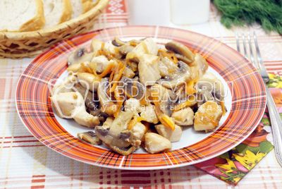 Frango грудка с грибами на сковороде