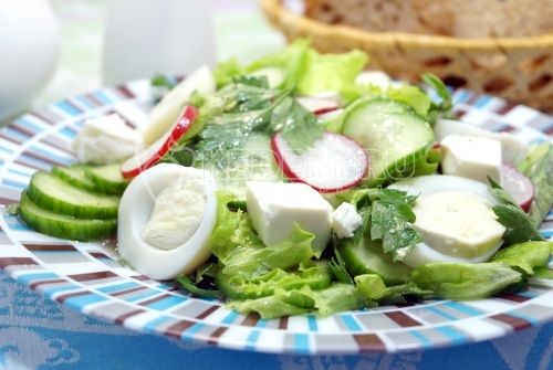 salat с редисом, огурцом, сыром и яйцом «Тео»