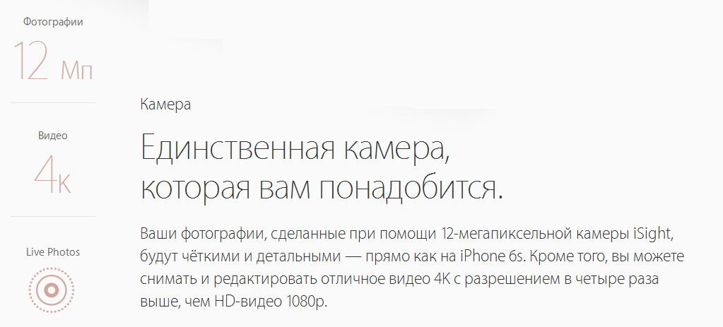 Uvnitř iPhone SE 12 Мп камера iSight с возможностью съемки 4K видео и Live Photos