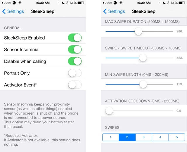 Administrer iPhone без прикосновений с помощью твика SleekSleep